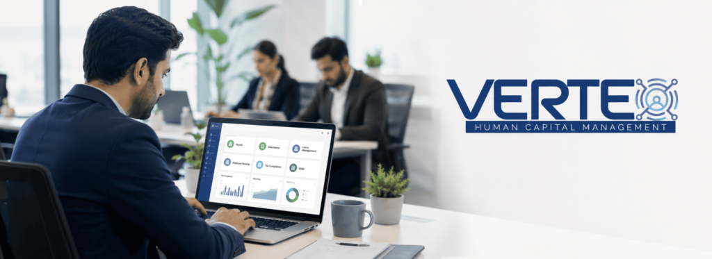 Biometric attendance system in Pakistan showing HR dashboard for attendance tracking, payroll and shift management – Vertex HCM