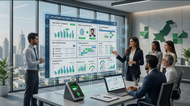 HR automation and workforce management dashboard in Pakistan showing attendance and employee records