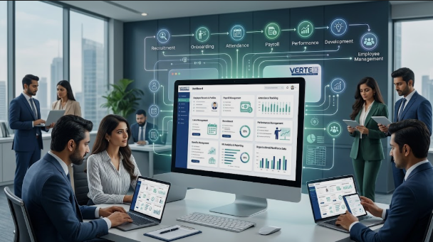 HCM software dashboard in Pakistan showing HR, payroll, and attendance management
